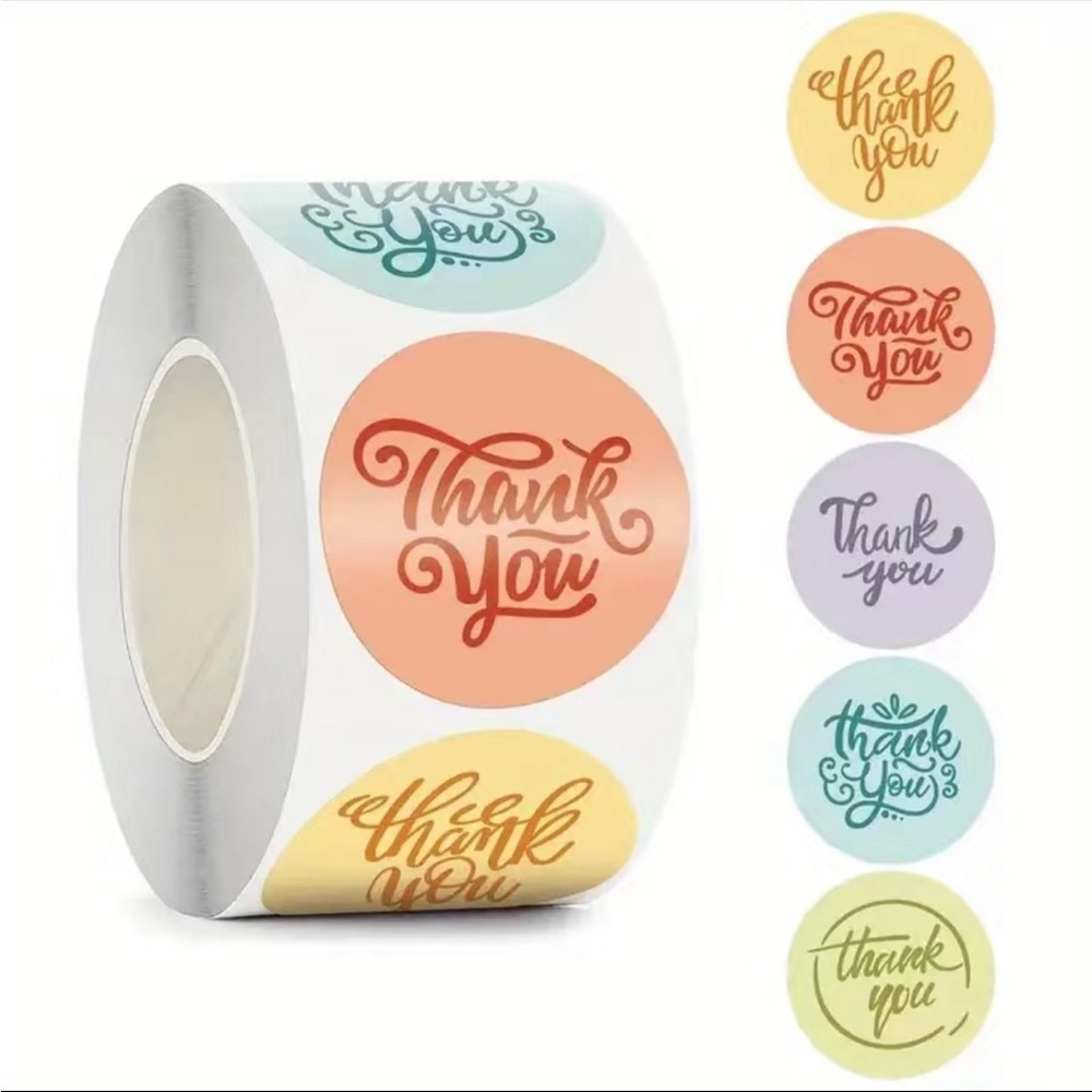 500 Roll of Thank You Stickers Multi Colored ~5 Designs - Picture 2 of 5